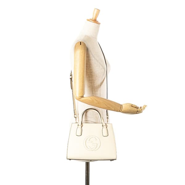 Pre-owned Gucci Medium Dollar Calf Soho Satchel White