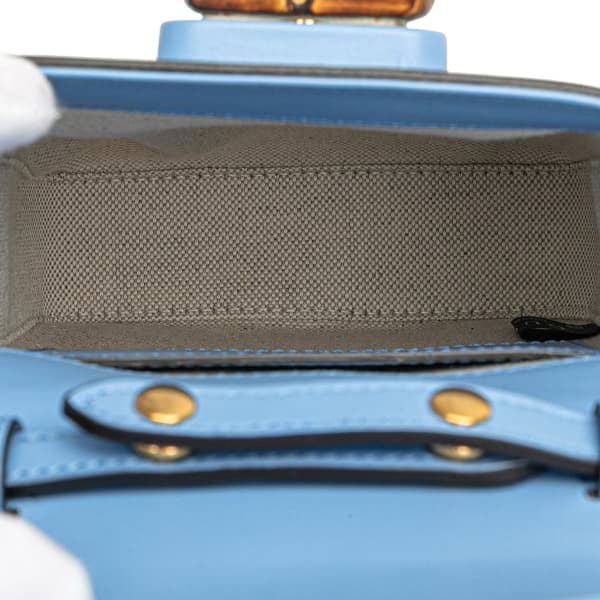 Pre-owned Gucci Mini Calfskin Bamboo Top Handle Bag Blue