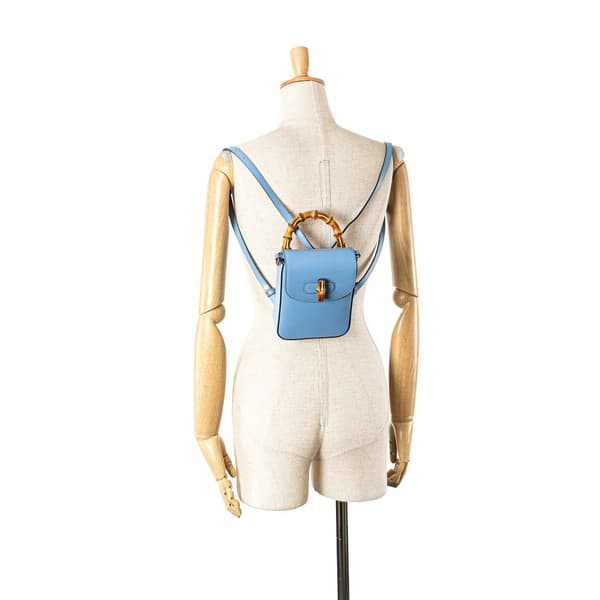 Pre-owned Gucci Mini Calfskin Bamboo Top Handle Bag Blue