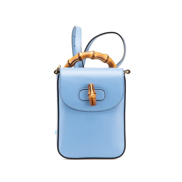 Pre-owned Gucci Mini Calfskin Bamboo Top Handle Bag Blue