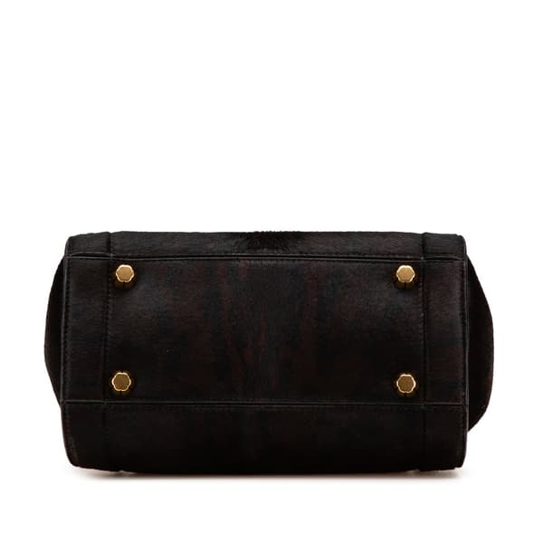 Pre-owned Ferragamo Pony Hair Gancini Sofia Satchel Brown
