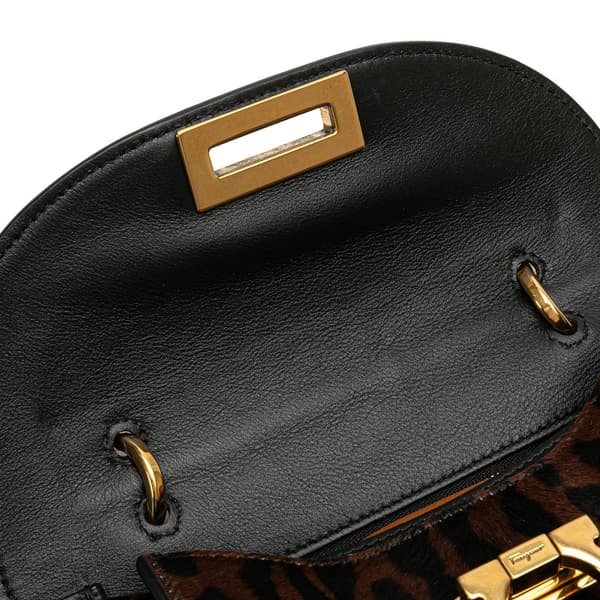 Pre-owned Ferragamo Pony Hair Gancini Sofia Satchel Brown