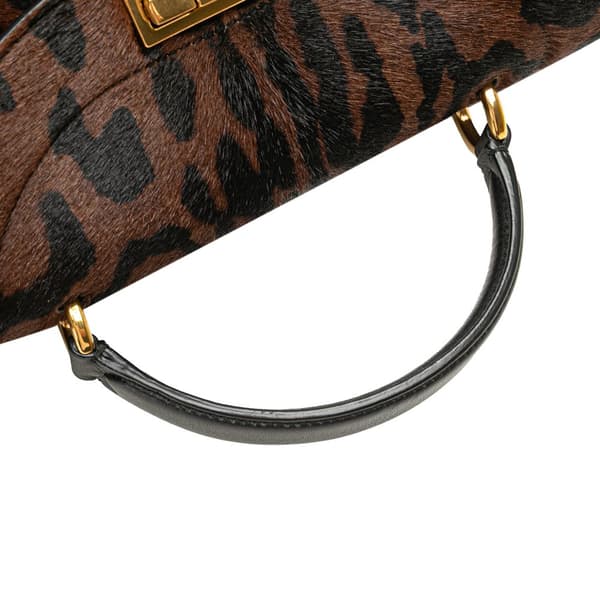 Pre-owned Ferragamo Pony Hair Gancini Sofia Satchel Brown