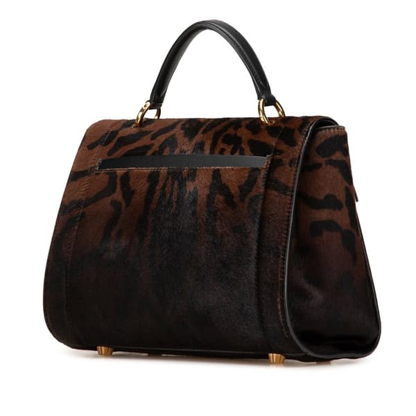 Pre-owned Ferragamo Pony Hair Gancini Sofia Satchel Brown