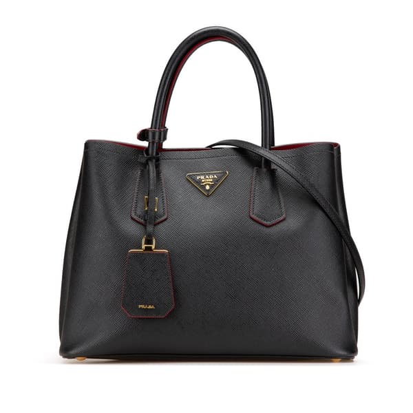 Pre-owned Prada Medium Saffiano Cuir Double Satchel Black