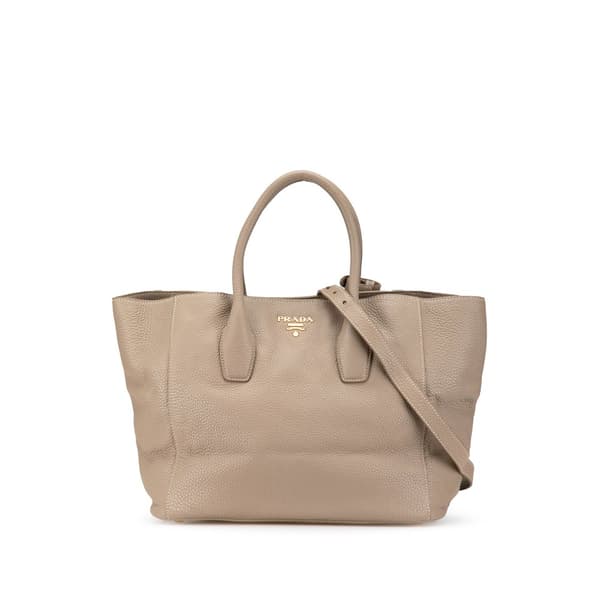 Pre-owned Prada Vitello Daino Open Convertible Tote Brown