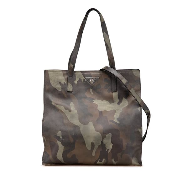 Pre-owned Prada Saffiano Camouflage Soft Military Convertible Tote Brown