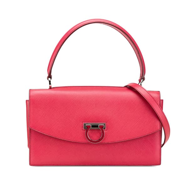 Pre-owned Ferragamo Leather Gancini Convertible Top Handle Bag Pink