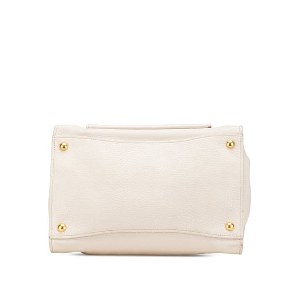 Pre-owned Prada Vitello Daino Front Pocket Tote White