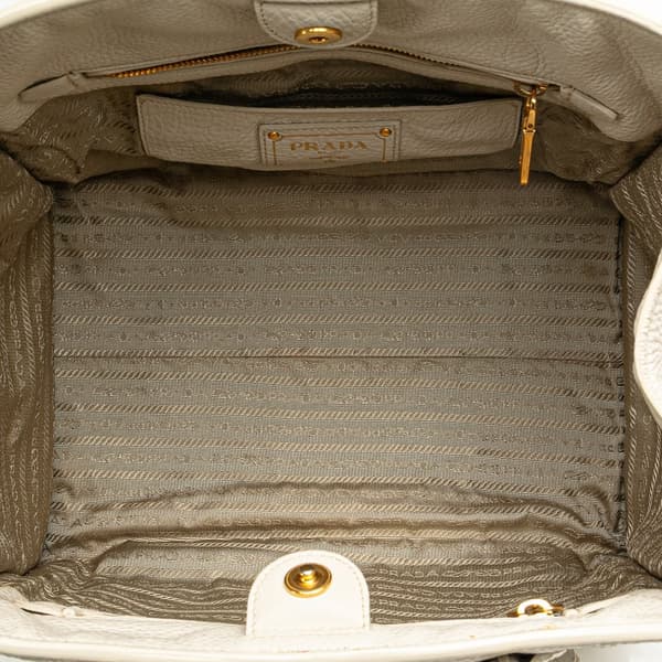 Pre-owned Prada Vitello Daino Front Pocket Tote White