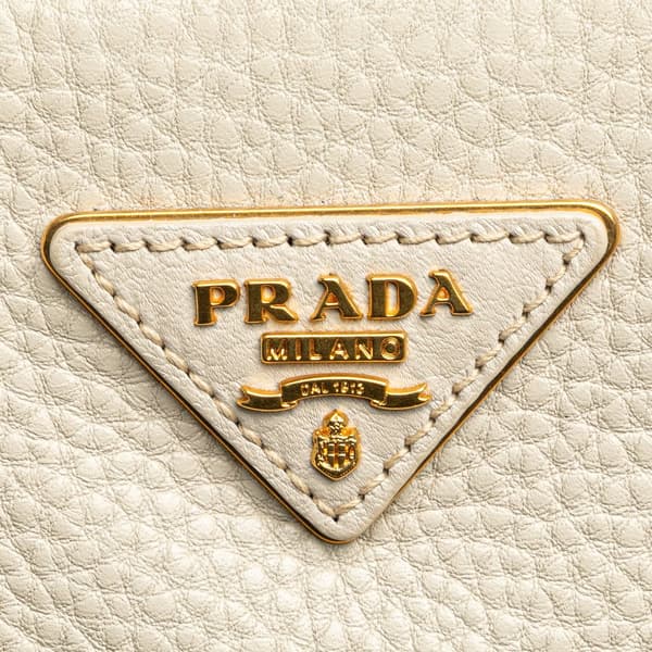Pre-owned Prada Vitello Daino Front Pocket Tote White
