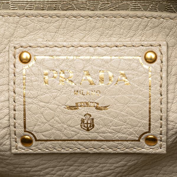 Pre-owned Prada Vitello Daino Front Pocket Tote White