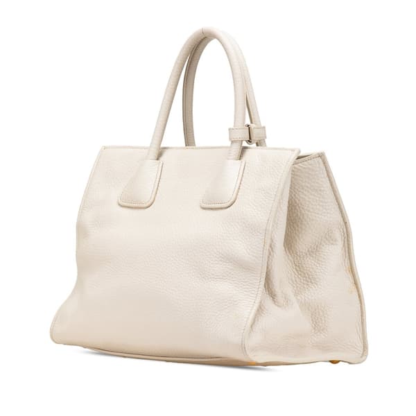 Pre-owned Prada Vitello Daino Front Pocket Tote White