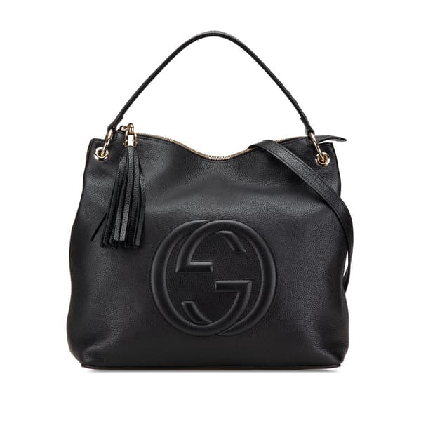 Pre-owned Gucci Large Pebbled Calfskin Soho Convertible Hobo Black