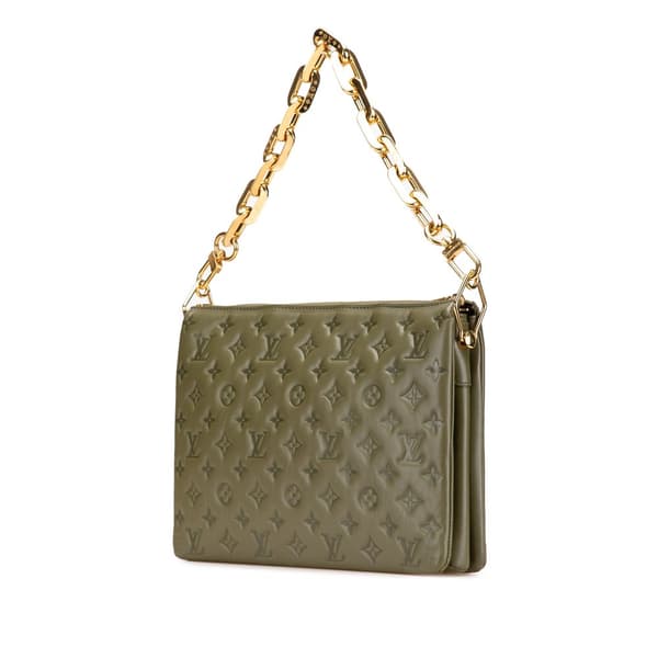 Pre-owned Louis Vuitton Monogram Embossed Puffy Lambskin Coussin MM Brown