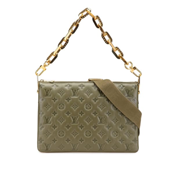 Pre-owned Louis Vuitton Monogram Embossed Puffy Lambskin Coussin MM Brown