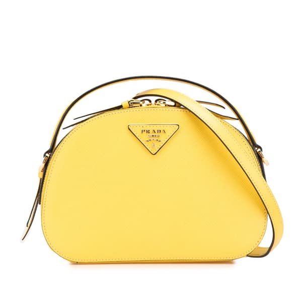 Pre-owned Prada Saffiano Lux Odette Satchel Yellow