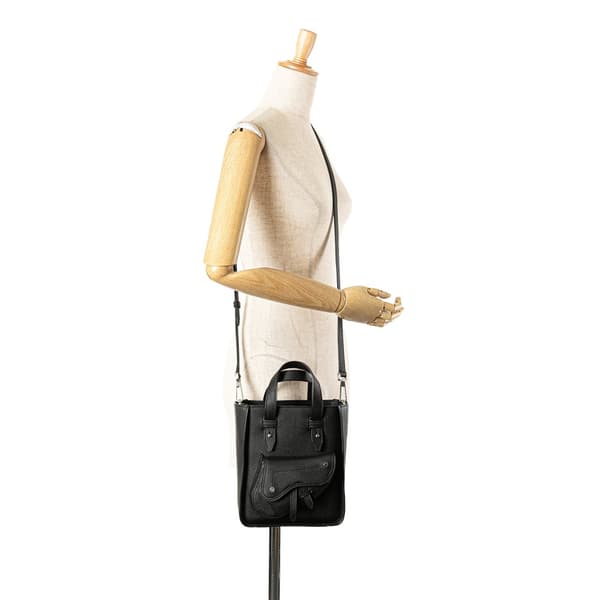 Pre-owned Dior Mini Grained Calfskin Saddle Tote Black