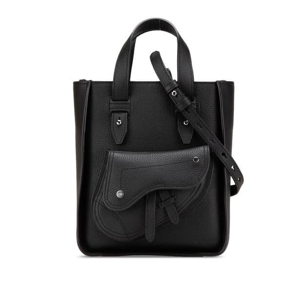 Pre-owned Dior Mini Grained Calfskin Saddle Tote Black