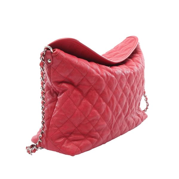 Pre-owned Chanel Quilted Caviar French Riviera Hobo Red