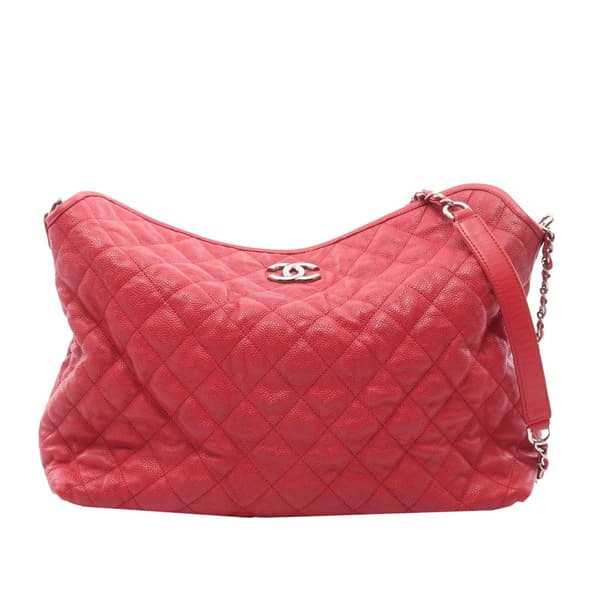 Pre-owned Chanel Quilted Caviar French Riviera Hobo Red