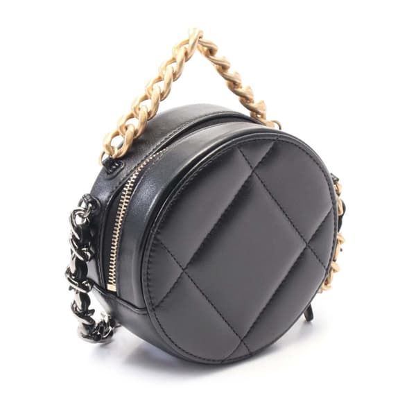 Pre-owned Chanel Lambskin 19 Round Clutch with Chain Black