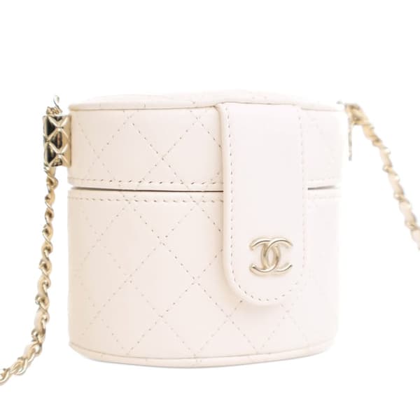 Pre-owned Chanel Mini Quilted Lambskin CC Allure Vanity Case White
