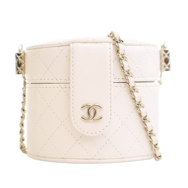 Pre-owned Chanel Mini Quilted Lambskin CC Allure Vanity Case White