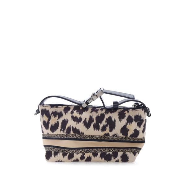 Pre-owned Dior Mizza Small Canvas Embroidered Leopard DiorTravel Nomad Pouch Brown