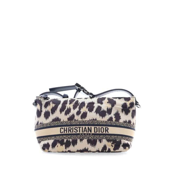 Pre-owned Dior Mizza Small Canvas Embroidered Leopard DiorTravel Nomad Pouch Brown