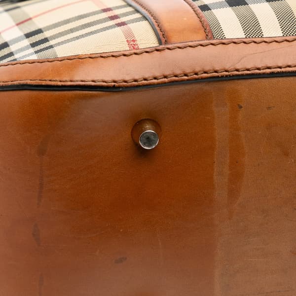 Pre-owned Burberry Small Haymarket Check Coated Canvas Orchard Bowling Bag Brown