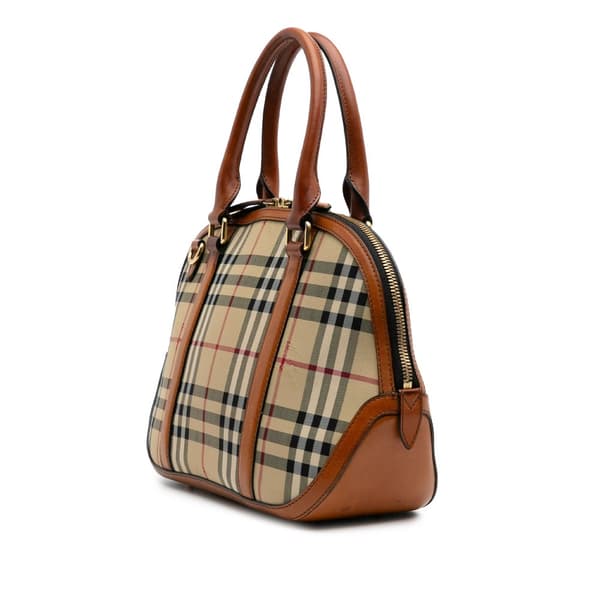 Pre-owned Burberry Small Haymarket Check Coated Canvas Orchard Bowling Bag Brown