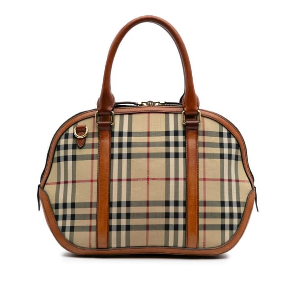 Pre-owned Burberry Small Haymarket Check Coated Canvas Orchard Bowling Bag Brown