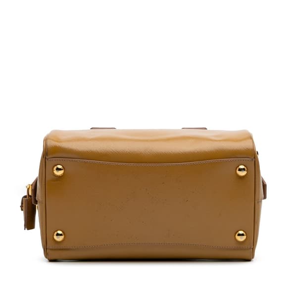 Pre-owned Prada Saffiano Vernice Satchel Brown