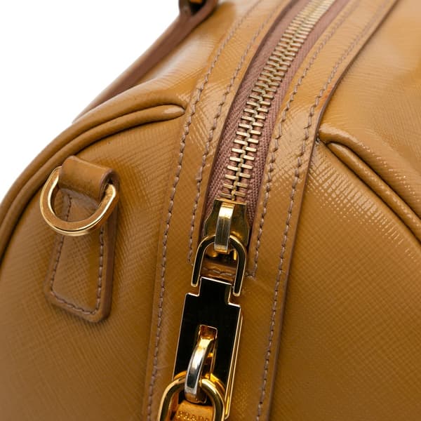 Pre-owned Prada Saffiano Vernice Satchel Brown