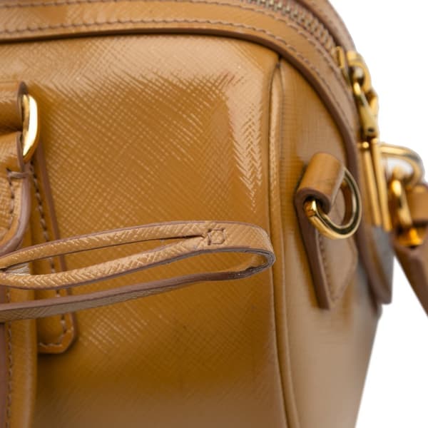 Pre-owned Prada Saffiano Vernice Satchel Brown