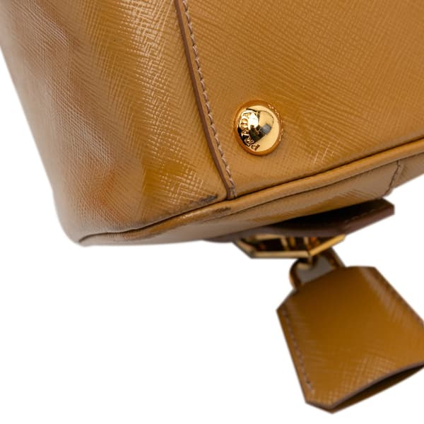 Pre-owned Prada Saffiano Vernice Satchel Brown