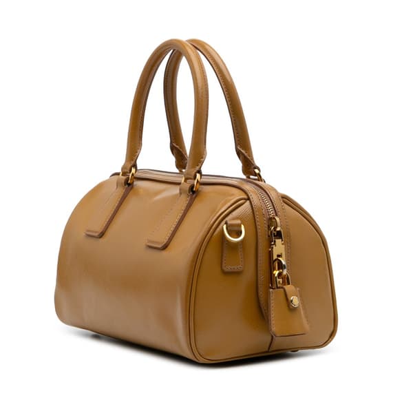 Pre-owned Prada Saffiano Vernice Satchel Brown