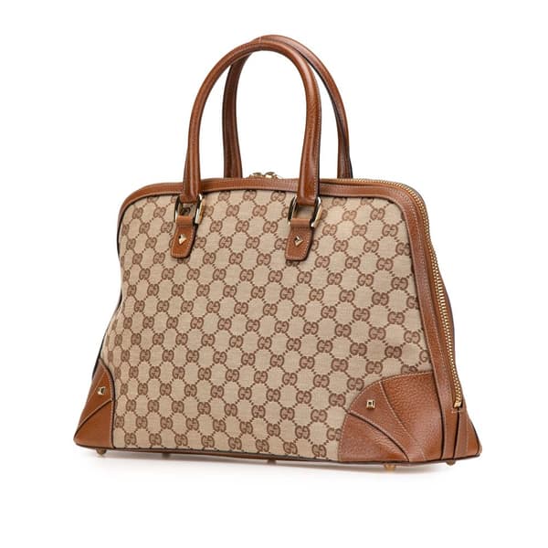 Pre-owned Gucci GG Canvas Dome Nailhead Handbag Brown