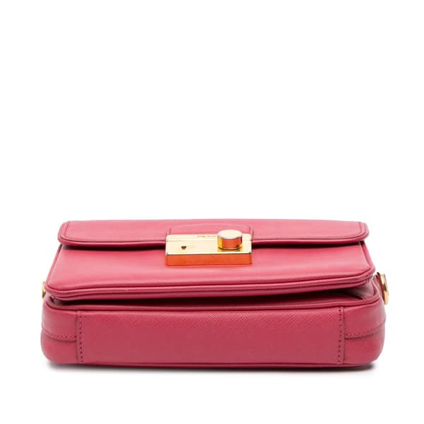 Pre-owned Prada Saffiano Sound Lock Satchel Pink