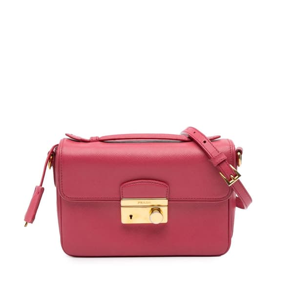 Pre-owned Prada Saffiano Sound Lock Satchel Pink