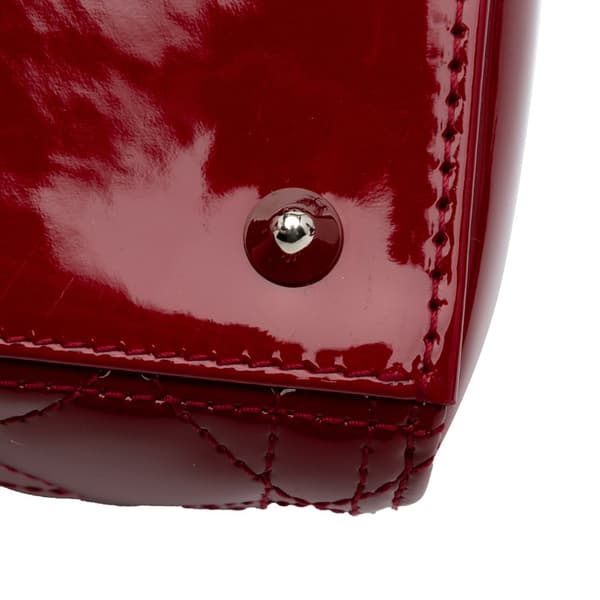 Pre-owned Dior Medium Patent Cannage Lady Dior Red