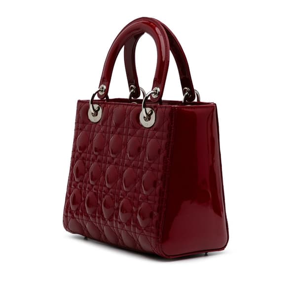 Pre-owned Dior Medium Patent Cannage Lady Dior Red