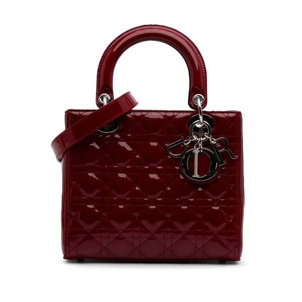 Pre-owned Dior Medium Patent Cannage Lady Dior Red