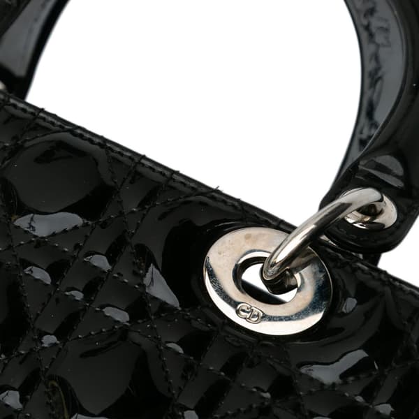 Pre-owned Dior Medium Patent Cannage Lady Dior Black