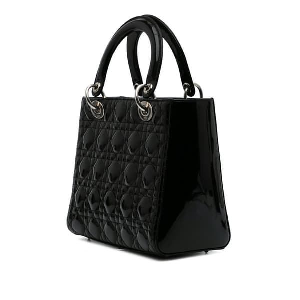 Pre-owned Dior Medium Patent Cannage Lady Dior Black