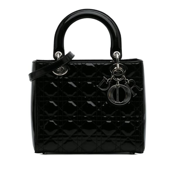 Pre-owned Dior Medium Patent Cannage Lady Dior Black