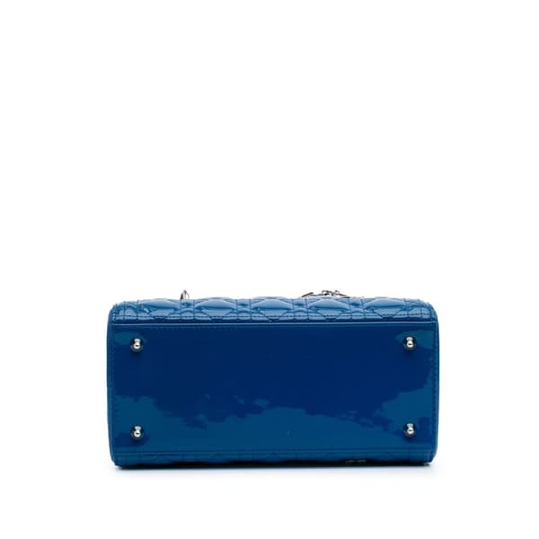 Pre-owned Dior Medium Patent Cannage Lady Dior Blue
