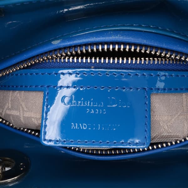Pre-owned Dior Medium Patent Cannage Lady Dior Blue