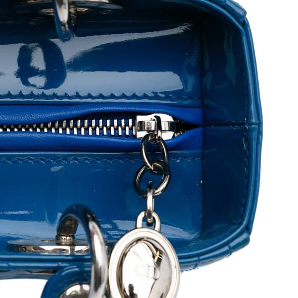 Pre-owned Dior Medium Patent Cannage Lady Dior Blue
